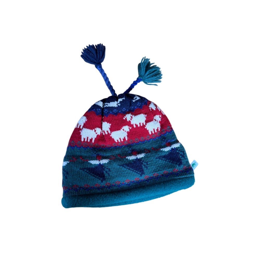 Vtg Turtle Fur‎ Beanie Womens Lined Tassels hat sheep print